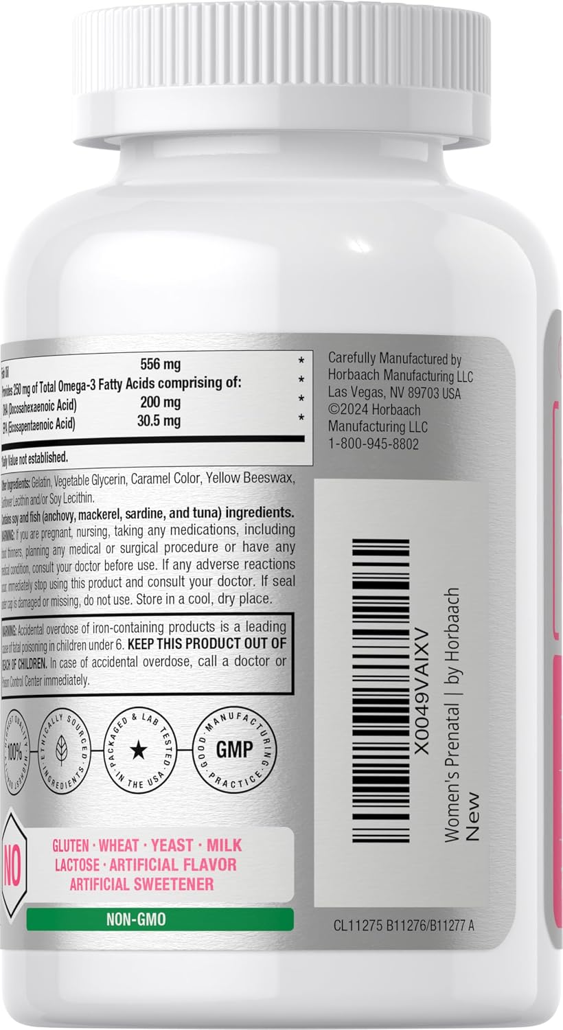 Horbäach Women's Prenatal Multivitamin with DHA, Iron and Folic Acid - 70 Softgels