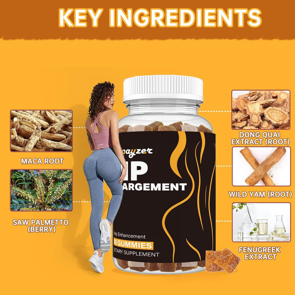 Booty Gummies para Glúteos y Caderas, 60 Gominolas Sabor Bayas