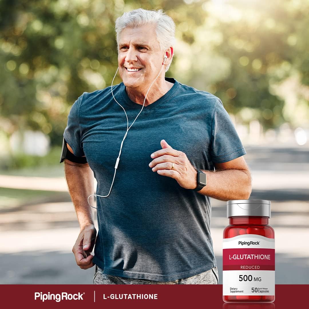 Piping Rock L Glutatión 500 mg, 50 Cápsulas - Forma Reducida, Sin OGM y Sin Gluten