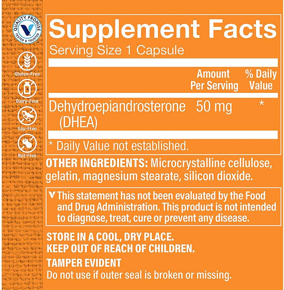 The Vitamin Shoppe DHEA 50 mg, Salud Hormonal y Envejecimiento Saludable (60 Cápsulas)