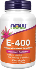 NOW Foods Vitamina E 400 UI con Tocoferoles Mixtos y Selenio - 100 Perlas Blandas