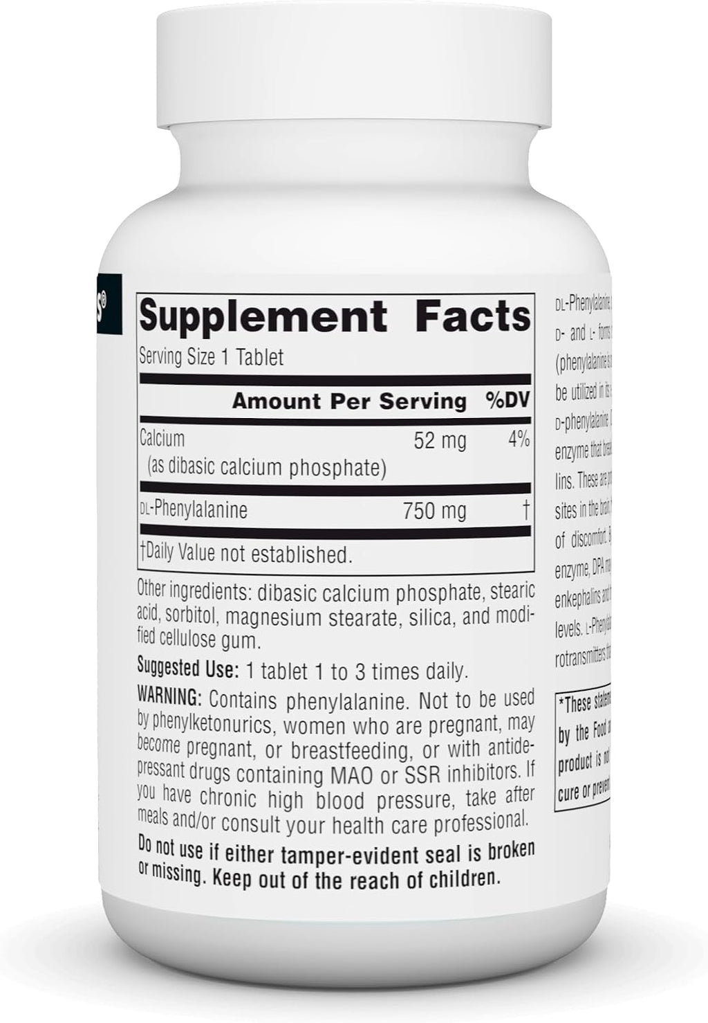 Source Naturals DLPA DL-Fenilalanina 750 mg, 60 Comprimidos