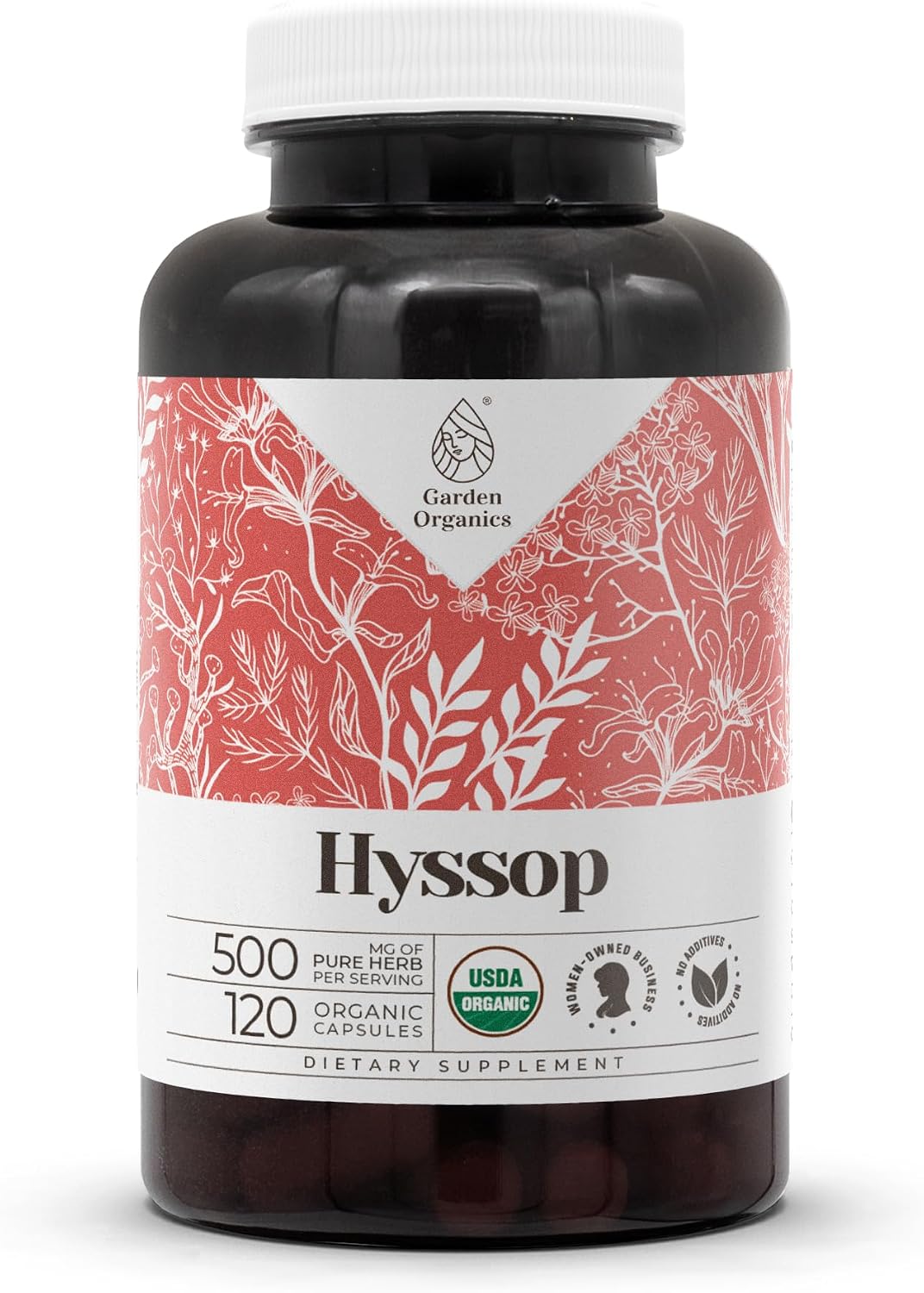 Garden Organics Hyssop 120 Cápsulas | Suplemento Herbal de Alta Potencia con Hisopo Orgánico (Hyssopus officinalis)