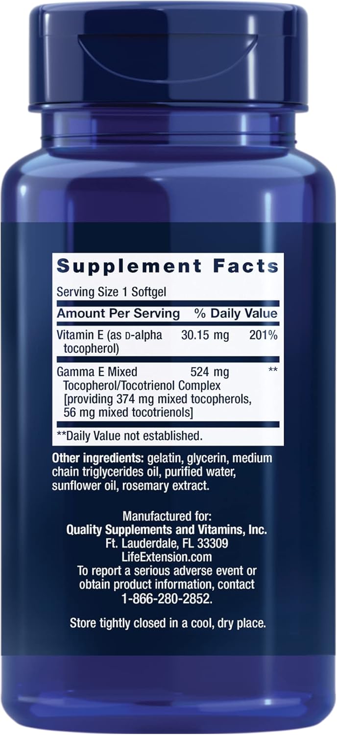 Life Extension Gamma E - Tocoferoles Mixtos y Tocotrienoles, 60 perlas blandas