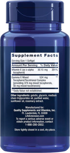 Life Extension Gamma E - Tocoferoles Mixtos y Tocotrienoles, 60 perlas blandas