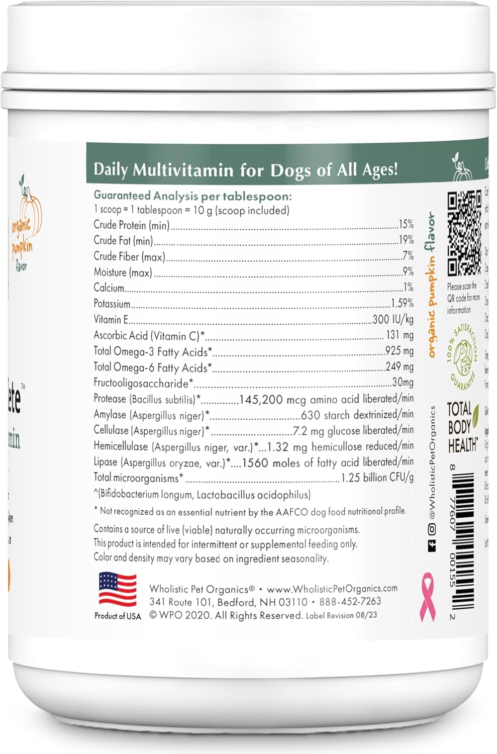 Canine Complete - Multivitamínico en polvo para perros - 454 g (1 libra) - Suplemento vitamínico diario para comida casera - Salud inmunológica, piel, pelaje y bienestar general - Todas las razas - 45 dosis