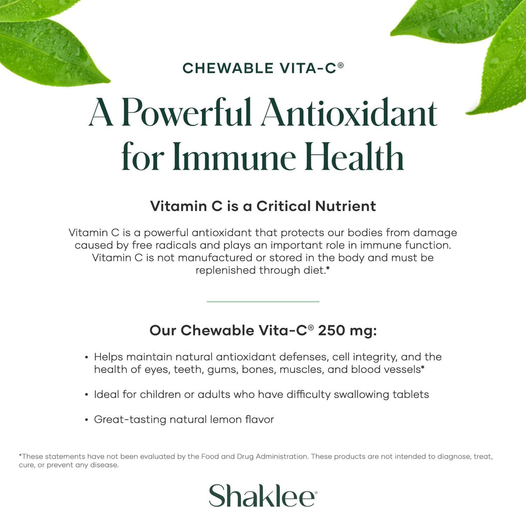 Shaklee - Chewable Vita-C 250mg - Apoyo Celular y Refuerzo Inmunitario - Comprimidos Masticables Sabor Limón - 60 Comprimidos