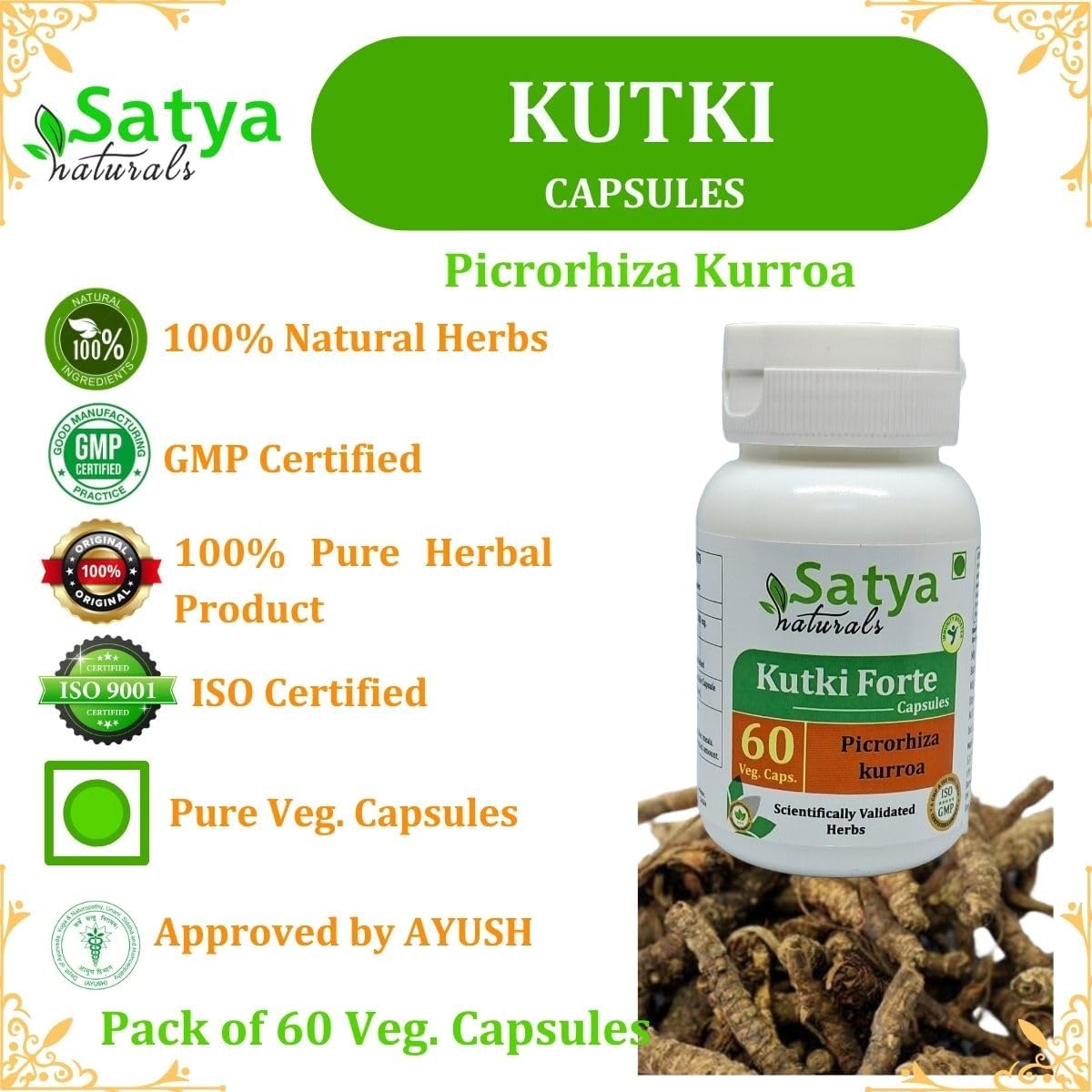 Kutki Forte 500 mg Cápsulas | Extracto de Picrorhiza Kurroa | Pack de 2 x 60 Cápsulas