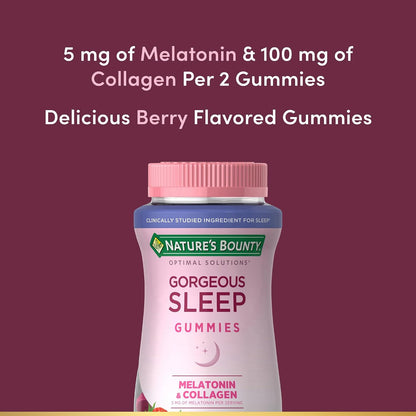 Nature's Bounty Optimal Solutions Gorgeous Sleep Melatonina 5 mg Gominolas con Colágeno, 60 Gominolas (30 Porciones) – Image 3