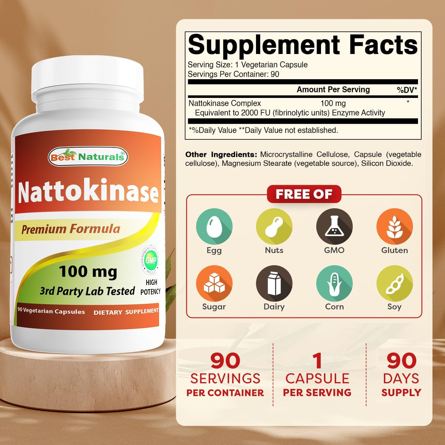 Best Naturals Nattokinase, 2000 FU, 100 mg, 90 Cápsulas Vegetarianas