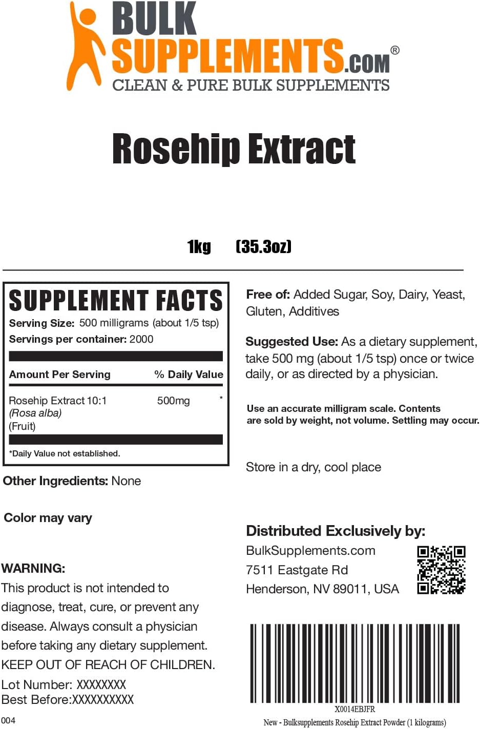 Extracto de Rosa Mosqueta en Polvo - 500 mg por Ración, 5 kg (11 lbs)