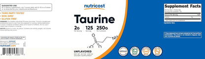 Nutricost Taurina en Polvo 250 Gramos - 125 Dosis, 2000mg por Dosis – Image 6