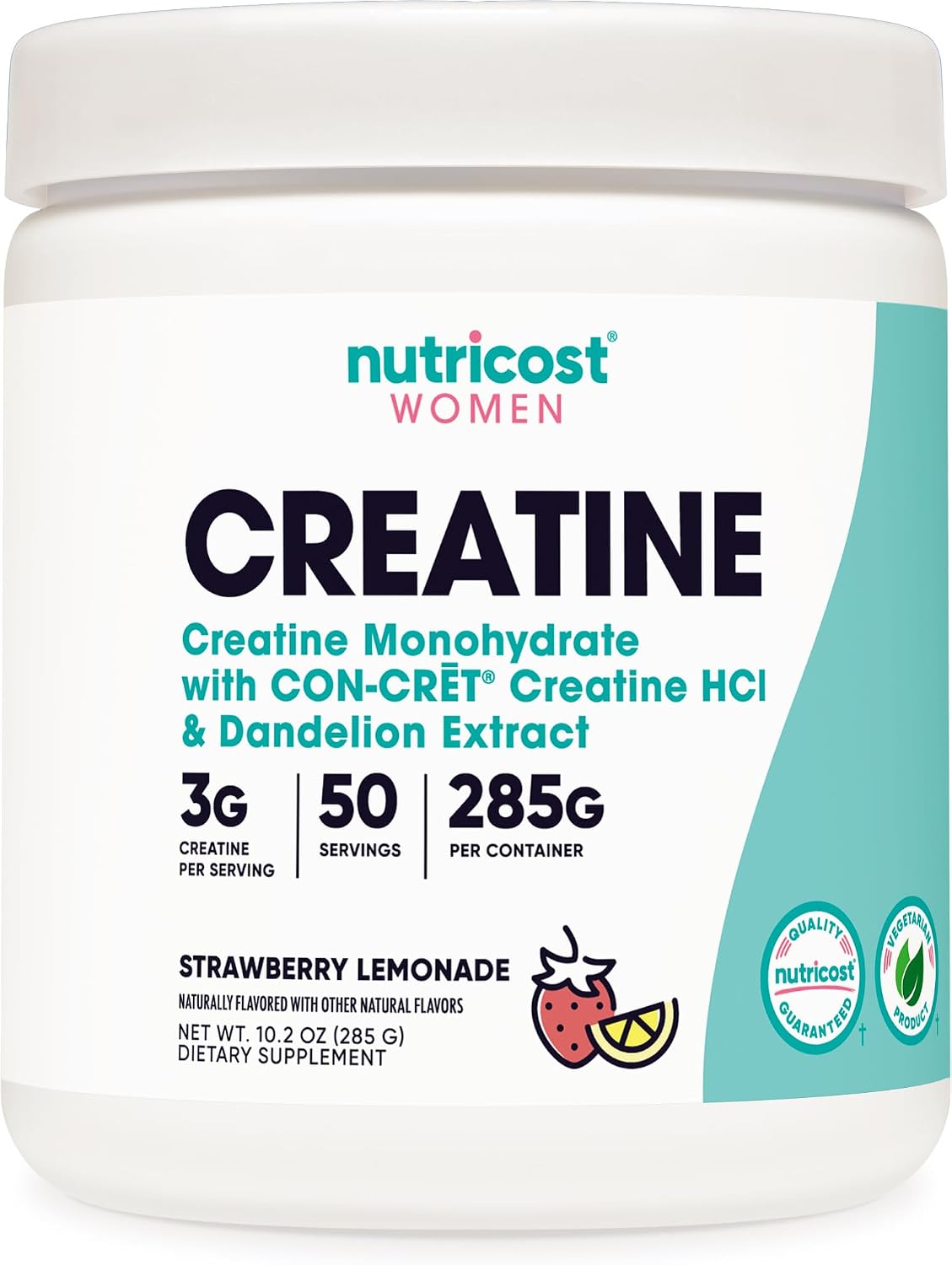 Nutricost Creatina Monohidrato en Polvo Micronizada para Mujeres, Sin Sabor, 50 Porciones - Vegetariana, No GMO, Sin Gluten