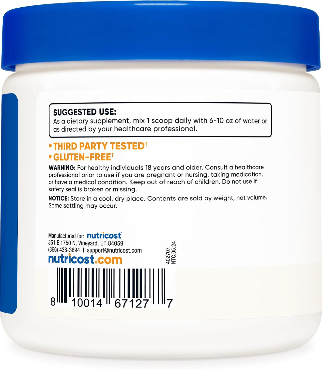 Nutricost L-Carnosine en Polvo 100 Gramos (200 Porciones) - No-GMO