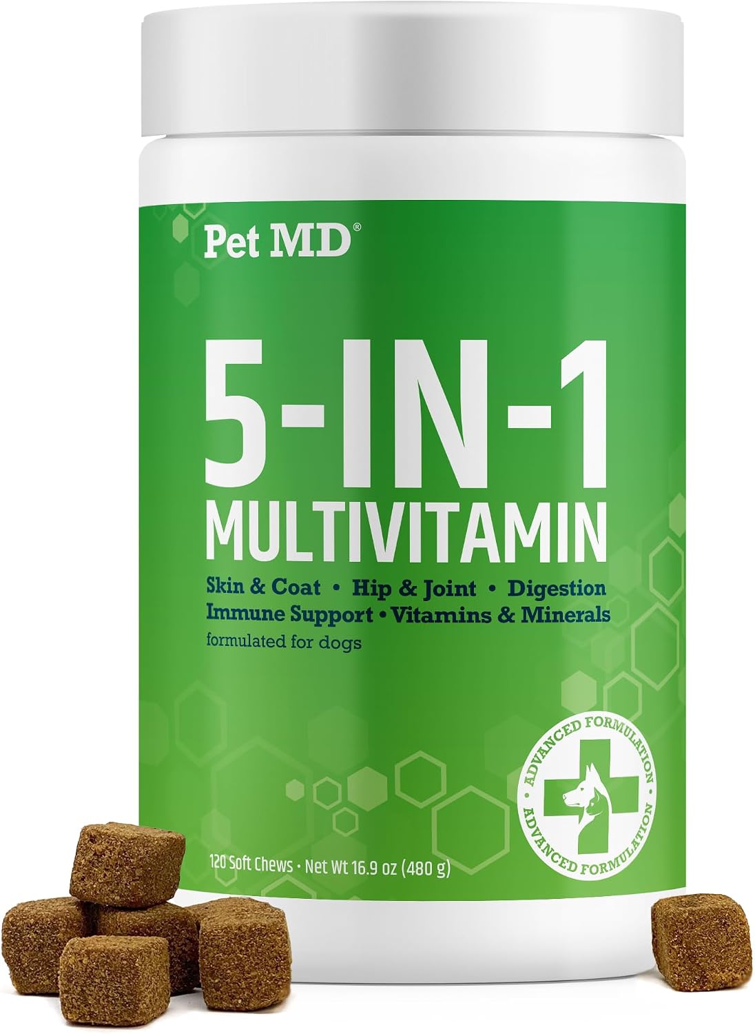 Pet MD Multivitamínico 5en1 para Perros - 30 Vitaminas, Minerales y Nutrientes Esenciales - 60 Comprimidos