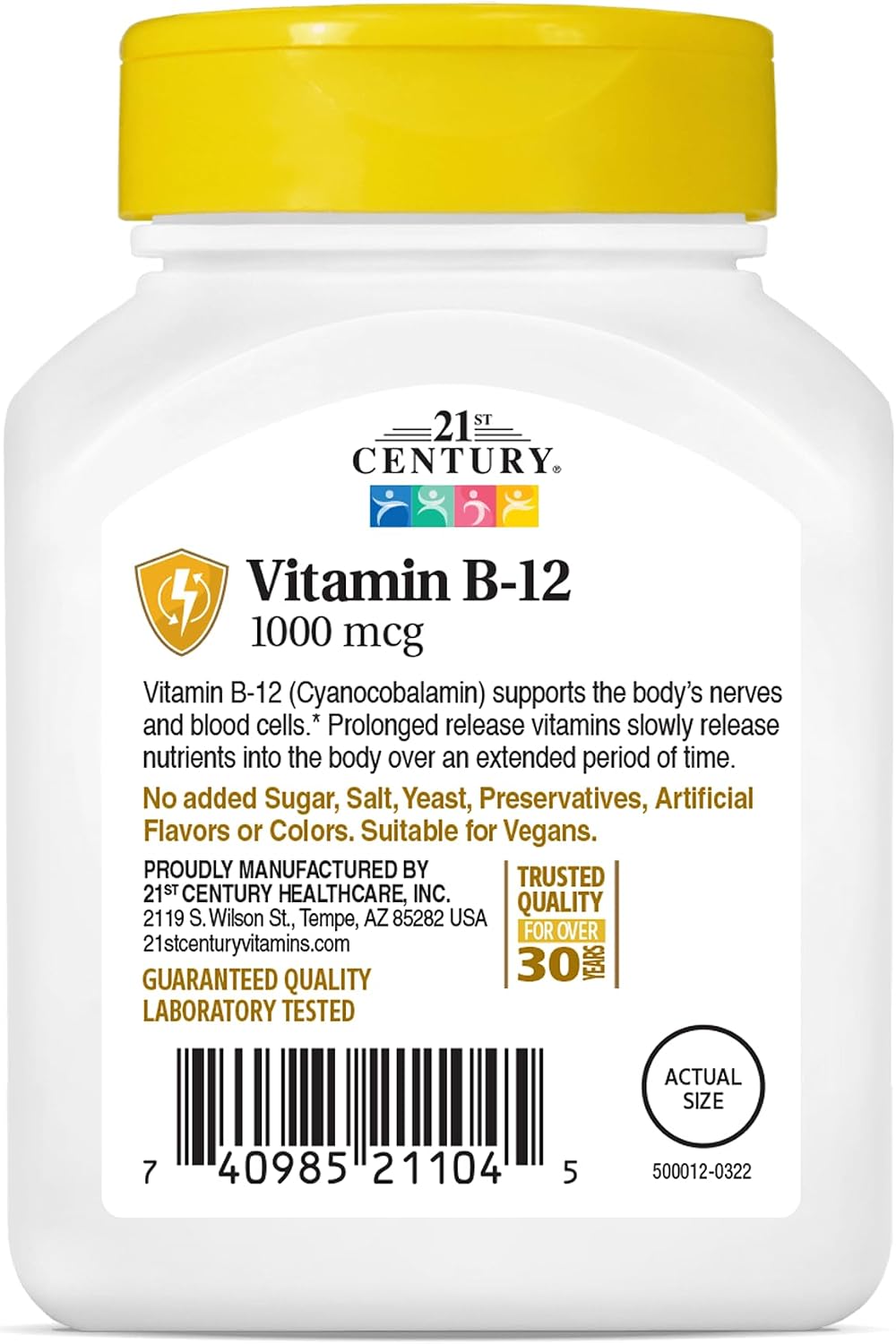 21st Century B12 1000 mcg de Liberación Prolongada - Cianocobalamina, 110 Tabletas