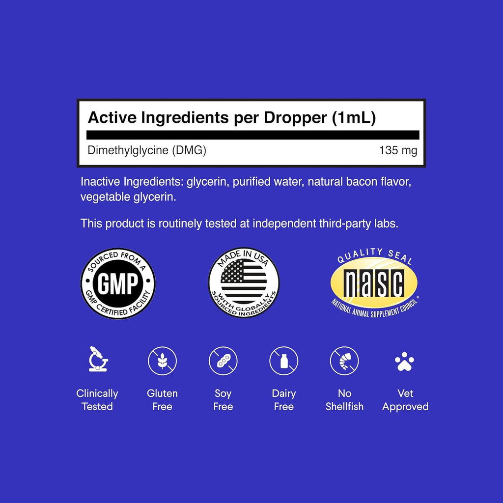 Premium DMG para Perros – Suplemento Líquido de Dimetilglicina (DMG) para la Salud Inmunológica, Piel, Rendimiento y Estrés – 118 ml