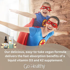 Go Healthy Kids Vitamin D3 K2 (MK-7) Gotas Líquidas Veganas para Niños - Sabor Vainilla - 30 Dosis