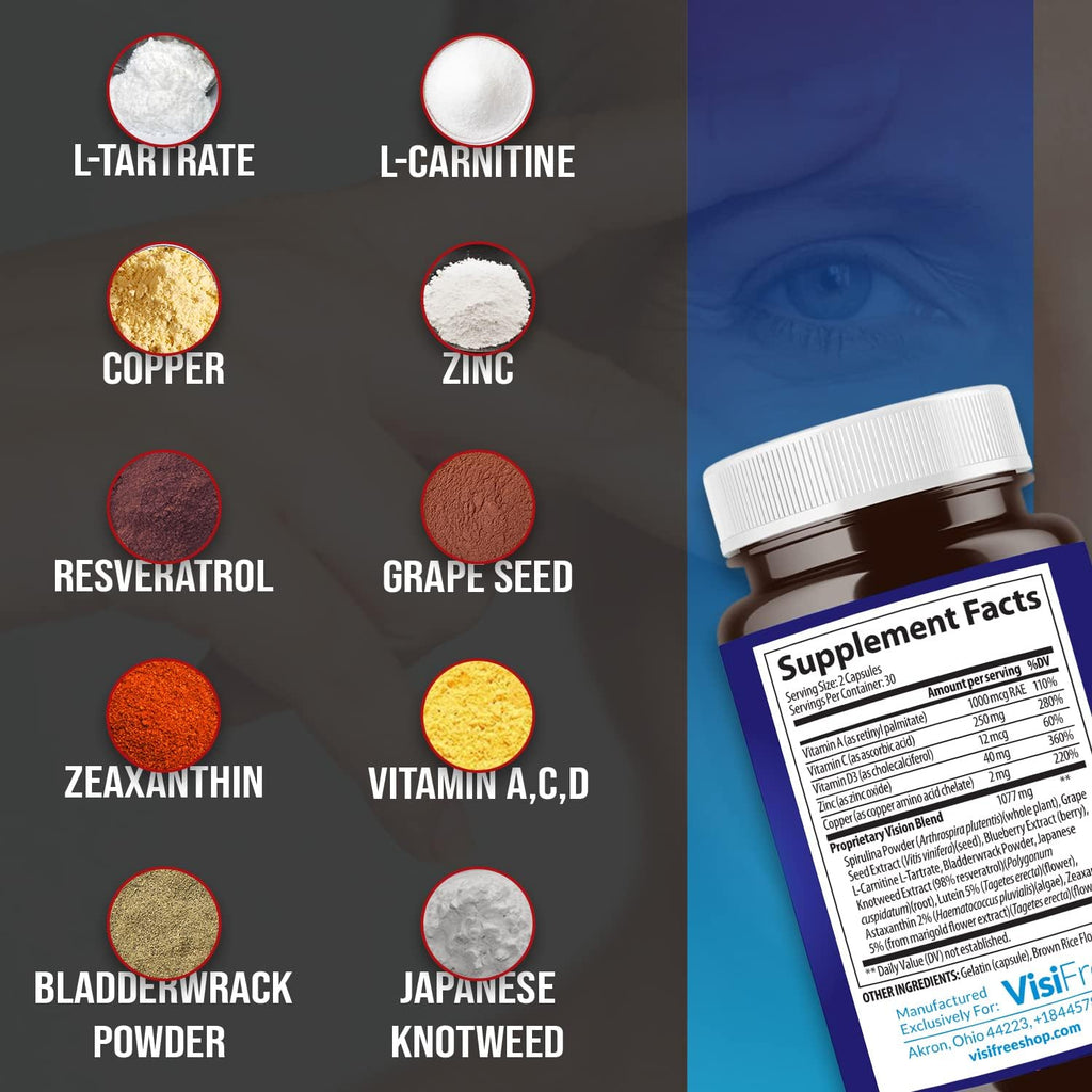 VisiFree Suplemento Ocular para Adultos - Cápsulas de Luteína, Zeaxantina y Astaxantina - 6 Pack