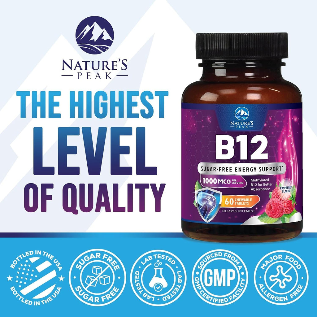 Vitamina B12 Metilcobalamina 1000 mcg - 60 Comprimidos Masticables Sabor Bayas