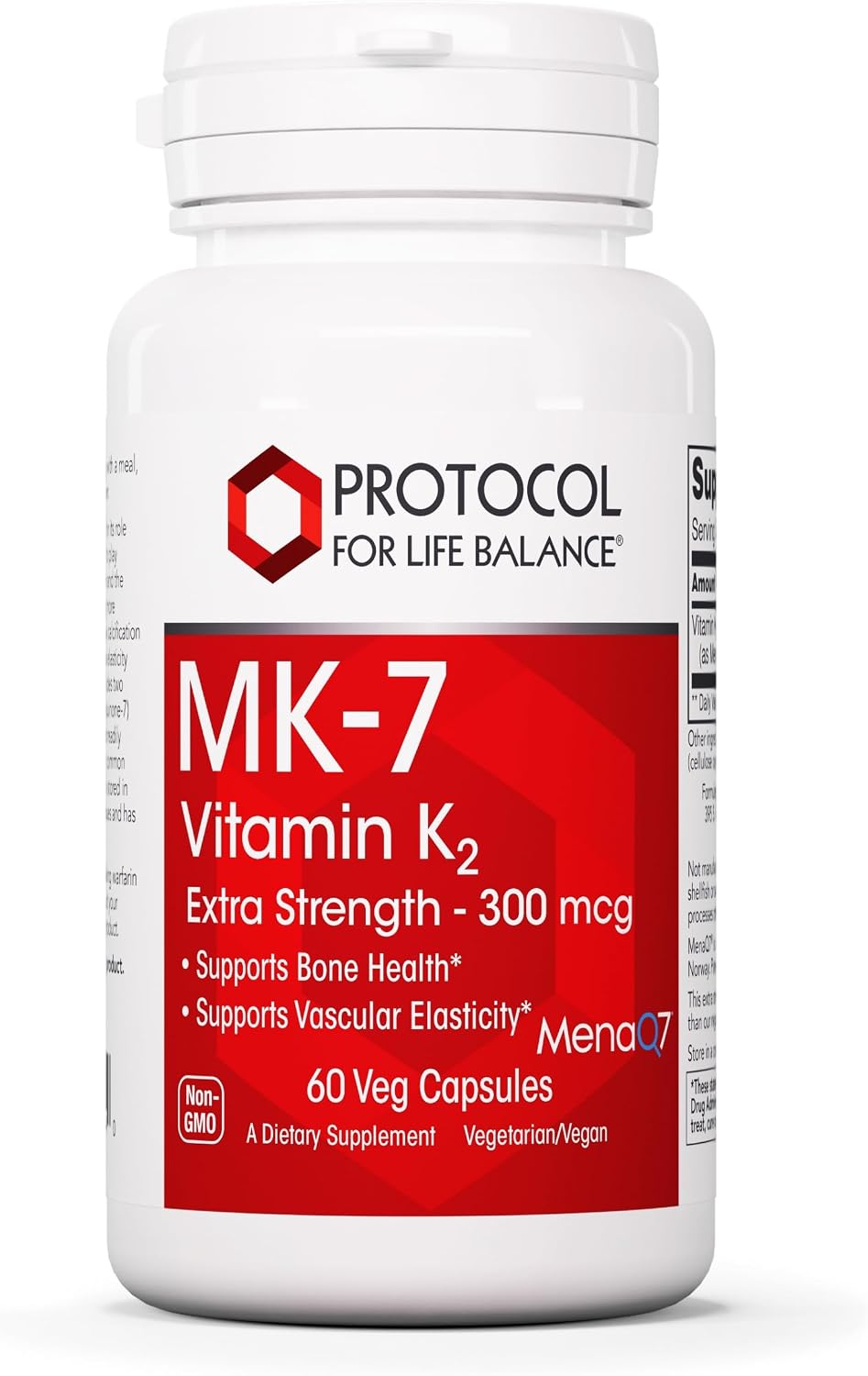 PROTOCOL FOR LIFE BALANCE MK-7 Vitamina K2 300 mcg - Extra Strength - Sin OGM y Vegano - 60 Cápsulas