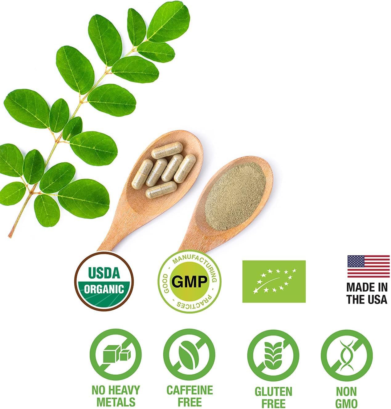 Cápsulas de Moringa en Polvo 100% Pura y Ecológica - 120 Cápsulas de 500 mg