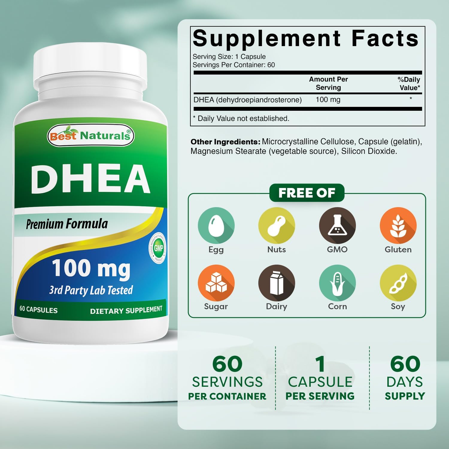 Best Naturals DHEA 100 mg - 60 Cápsulas