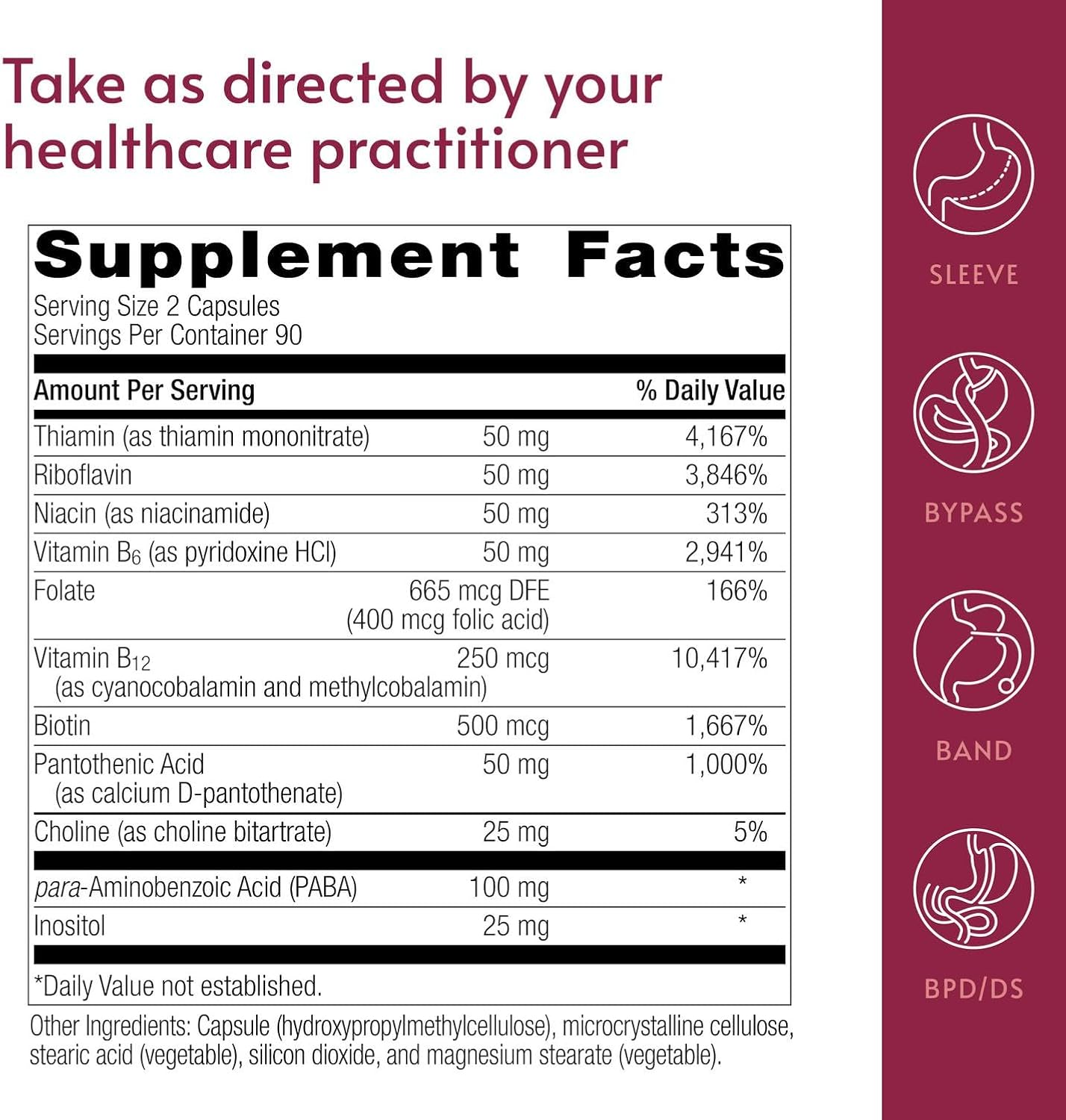 Bariatric Advantage Complejo de vitamina B50 - para pacientes de cirugía bariátrica - Mini cápsulas de alta potencia y fácil digestión - Suplementos de complejo de vitamina B - Apoyo para la salud cerebral* - 180 unidades