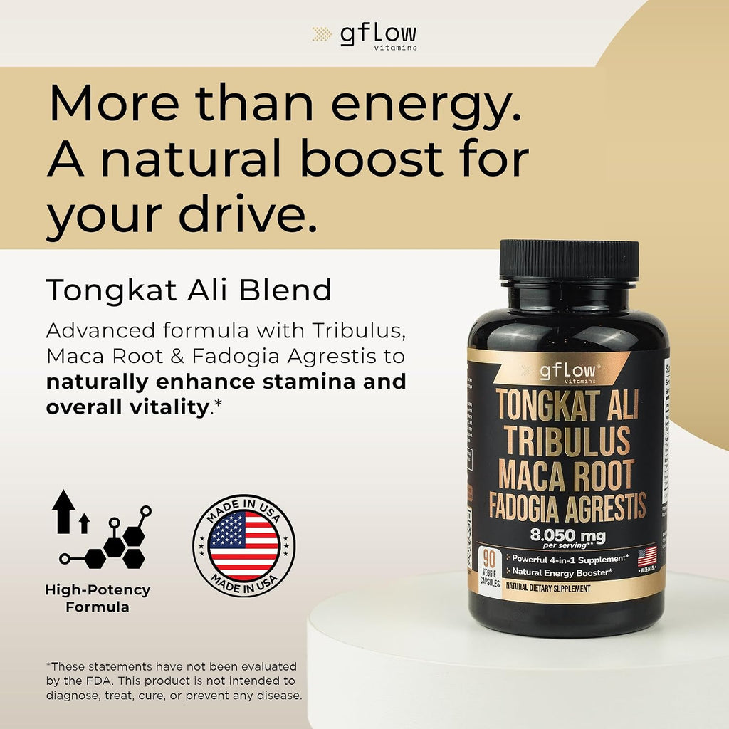 Tongkat Ali para Hombres y Mujeres - Fórmula Extra Fuerte con Fadogia Agrestis, Tribulus y Maca - Vitalidad, Energía, Estado de Ánimo