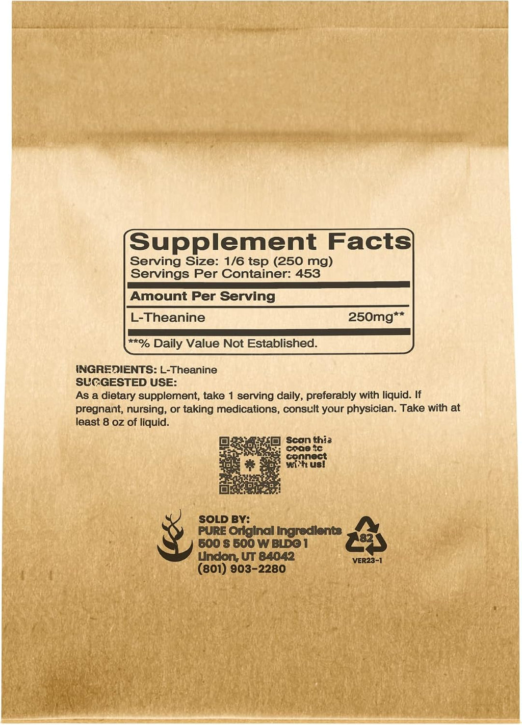 PURE ORIGINAL INGREDIENTS L-Theanina en Polvo 113g - Suplemento de Aminoácidos, Sin Aditivos ni Rellenos