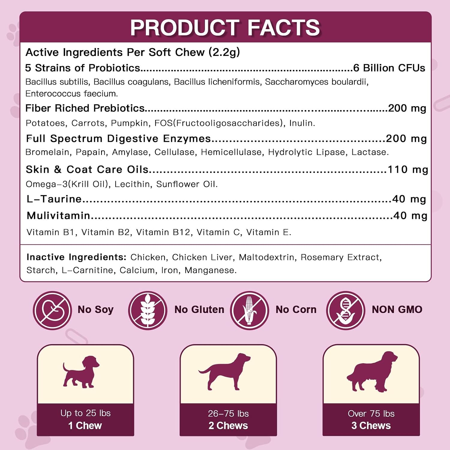 Probióticos para Perros con 6 Mil Millones UFC, Prebióticos y Enzimas Digestivas, Calabaza y Omega-3, 120 Masticables Suaves