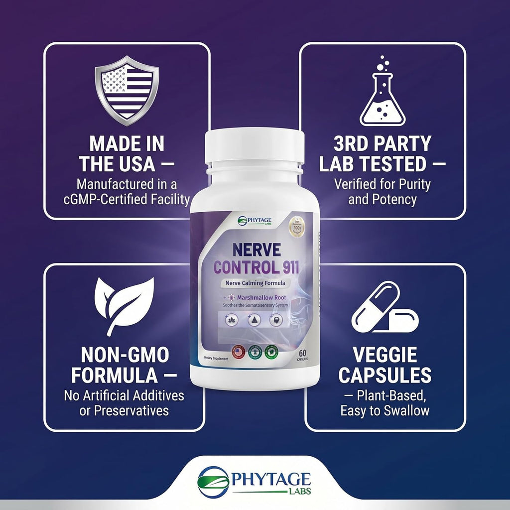 Phytage Labs Nerve Control 911 – Complemento Botánico Avanzado para el Sistema Nervioso – 60 Cápsulas