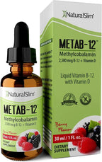 NaturalSlim Metab-12 Vitamina B12 Líquida con Vitamina D3 - Metilcobalamina 2500 mcg - Gotas Sublinguales Sabor Bayas 30 ml