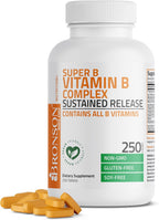 Bronson Super B Complejo B con Liberación Sostenida (Vitaminas B1, B2, B3, B6, B9, B12, Biotina) 120 Comprimidos