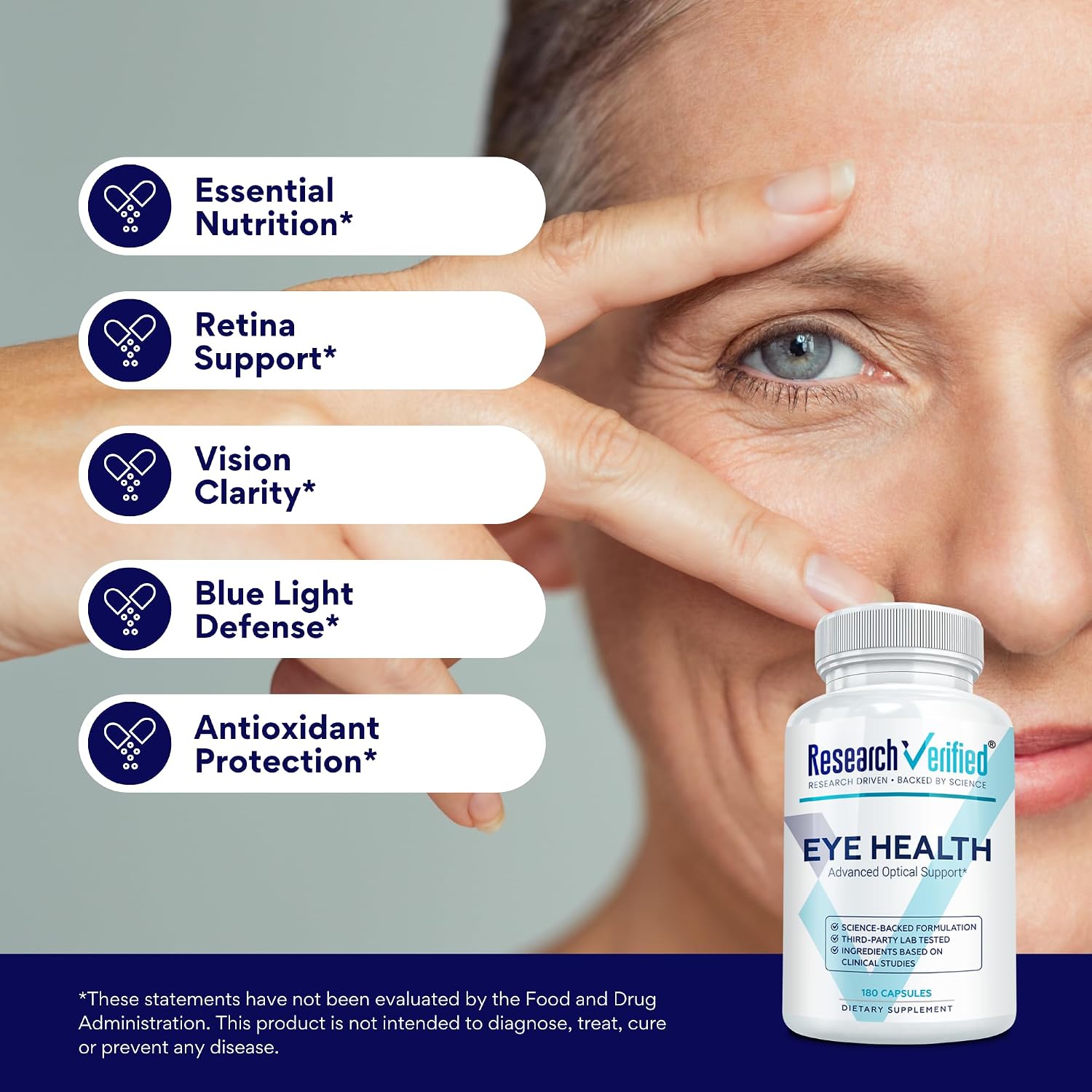 Research Verified Eye Health - Complejo de Vitaminas A, B, C y E - 360 Cápsulas (6 Meses)