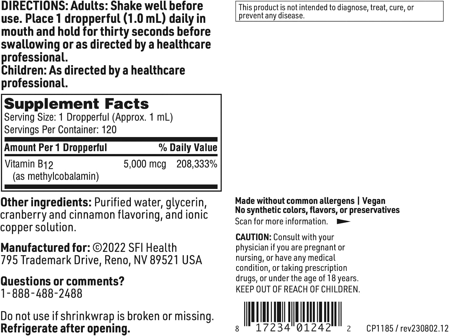 Vitamina B12 Líquida 5000 mcg - Metilcobalamina Activa - Gotas Hipoalergénicas - Klaire Labs