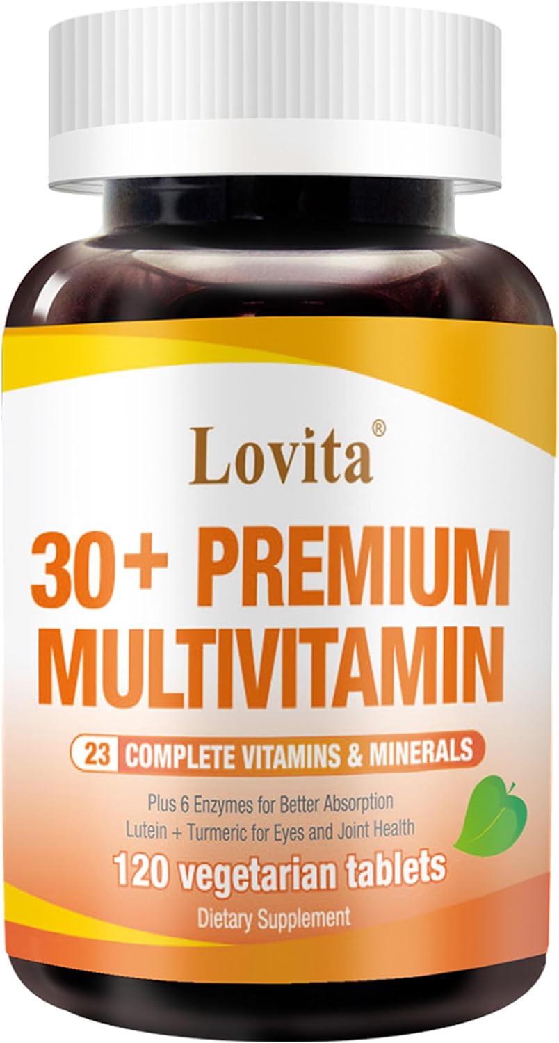 LOVITA Multivitamínico Premium para Adultos 30+ con Enzimas, Cúrcuma y Apoyo Nutricional Integral - 120 Comprimidos Vegetarianos