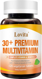 LOVITA Multivitamínico Premium para Adultos 30+ con Enzimas, Cúrcuma y Apoyo Nutricional Integral - 120 Comprimidos Vegetarianos