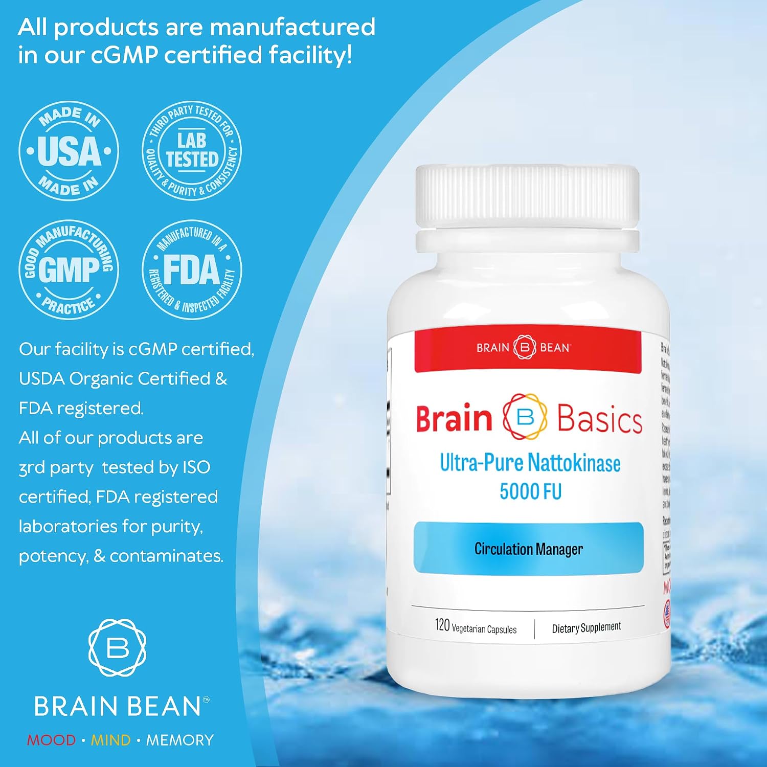 Brain Basic Ultra-Pure Nattokinase 5000 FU – 120 Cápsulas