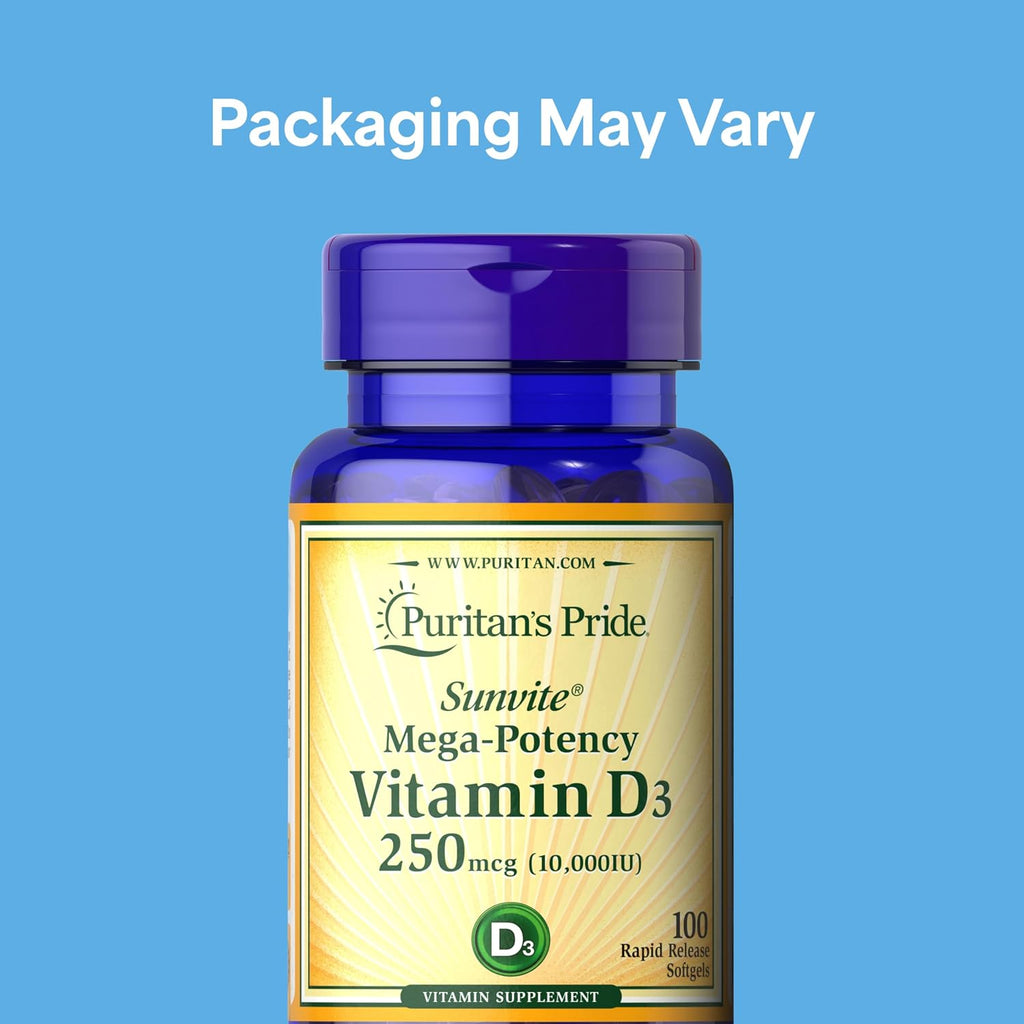 Puritan's Pride Premium Sunvite™ Mega-Potency Vitamin D3 10,000 IU, 100 Rapid Release Softgels (2-Pack)