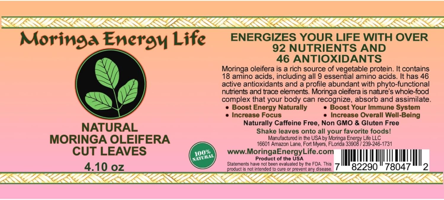 Moringa Leaf Shaker con Hojas de Moringa Pura con Nutrientes Esenciales, Rica en Vitaminas, Aminoácidos y Minerales Traza en Shaker de Moringa 116 g