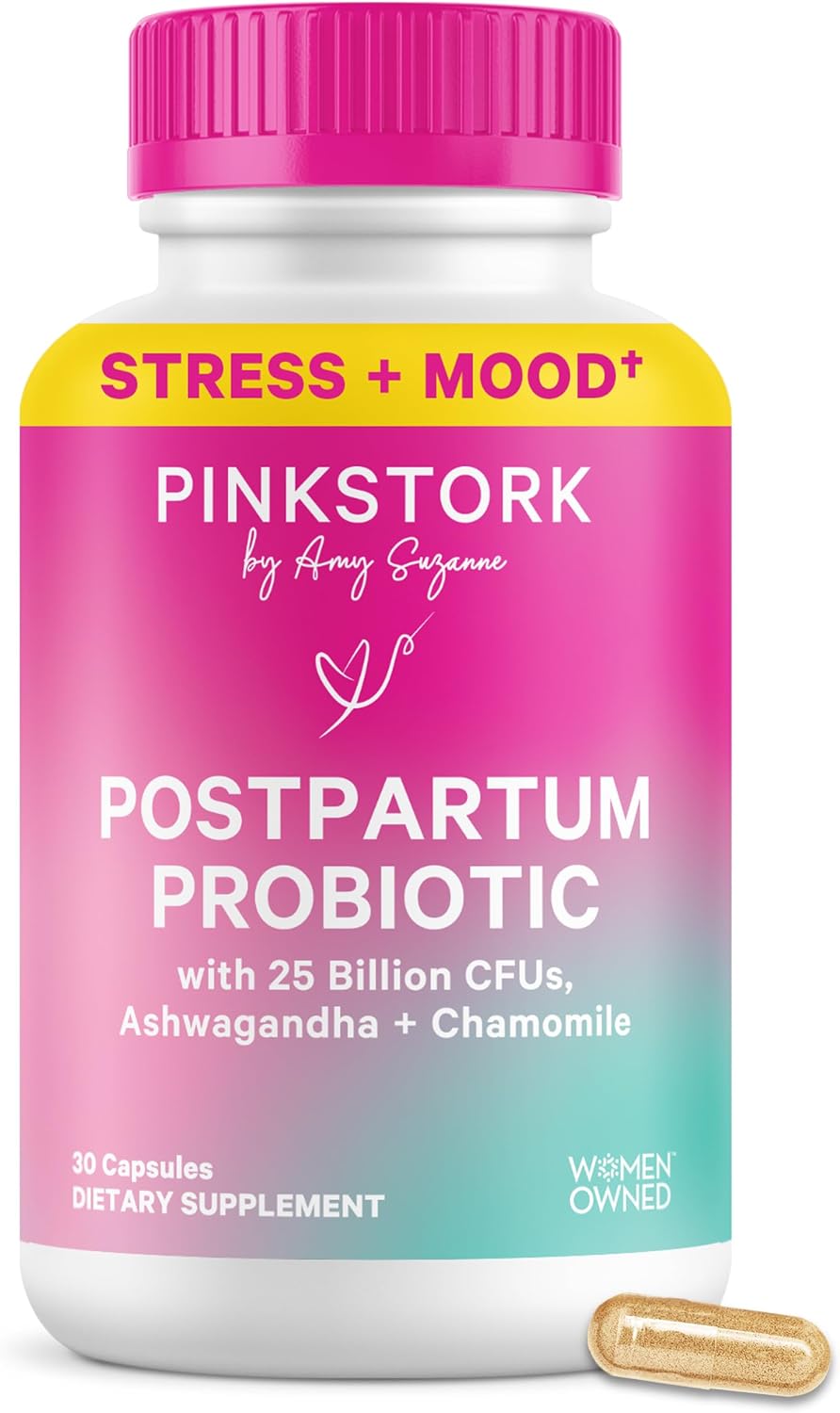 Pink Stork Probióticos Postnatales - 30B UFC con Ashwagandha y Manzanilla, 30 Cápsulas