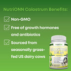 NutriONN Calostro - 1000mg - 120 Cápsulas - 30% IgG - Lácteo no OGM de EE.UU. - Primer Ordeño - Procesado a Baja Temperatura - Salud GI - Apoyo Inmune - Salud Ósea y Muscular