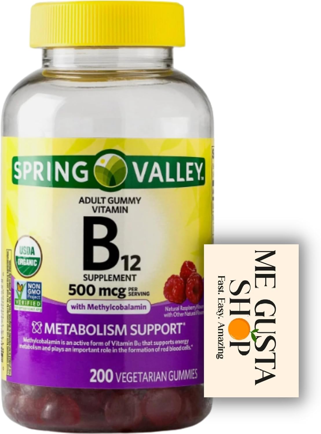 Spring Valley Vitamina B12 500 mcg Gominolas Sabor Frambuesa - 200 unidades