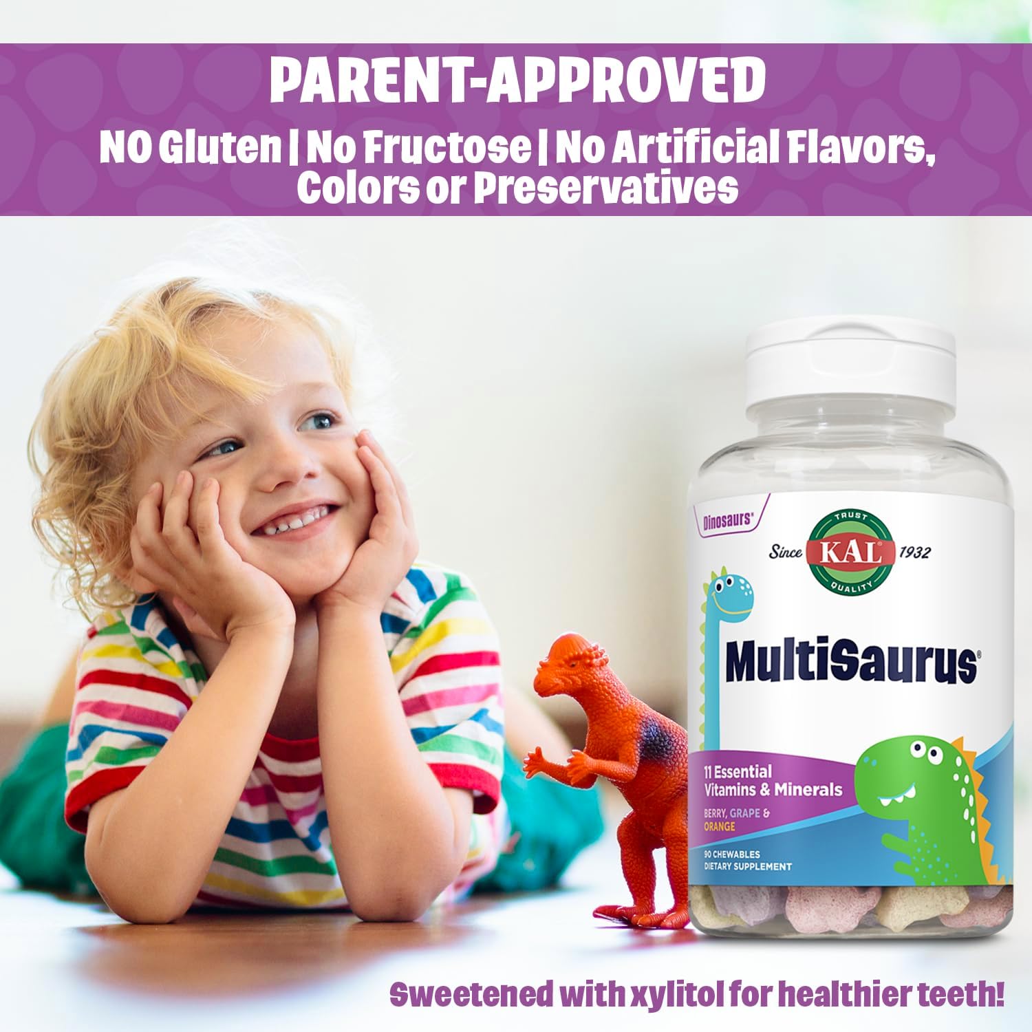 KAL MultiSaurus Multivitamínico Infantil Masticable - 90 Comprimidos con 22 Vitaminas y Minerales