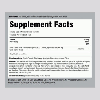 Extracto de Judía Blanca de Piping Rock | 150 Cápsulas | Suplemento Sin Gluten y No-GMO – Image 2