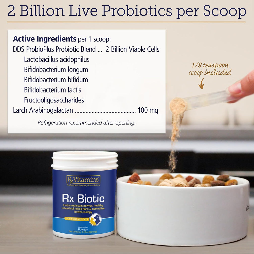 Rx Vitamins Rx Biotic - Probiótico en Polvo para Perros y Gatos, 2.12 oz