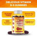 Vitamatic Vitamina D3 5000 UI sin Azúcar - 120 Gominolas - Sabor Mora - Huesos, Estado de Ánimo y Sistema Inmunitario