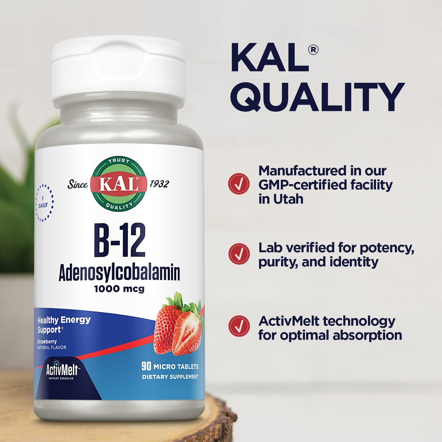 KAL Vitamina B12 Adenosilcobalamina 1000 mcg - 90 Comprimidos ActiveMelt