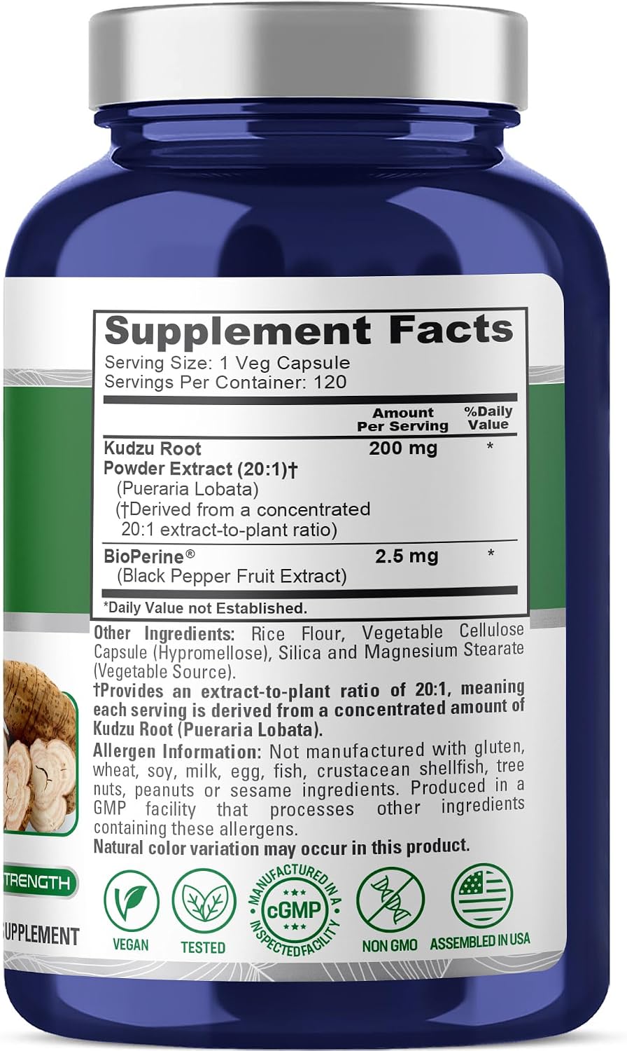 NusaPure Cápsulas de Raíz de Kudzu - 200 mg - 120 Cápsulas Vegetales (No OGM, Vegano)